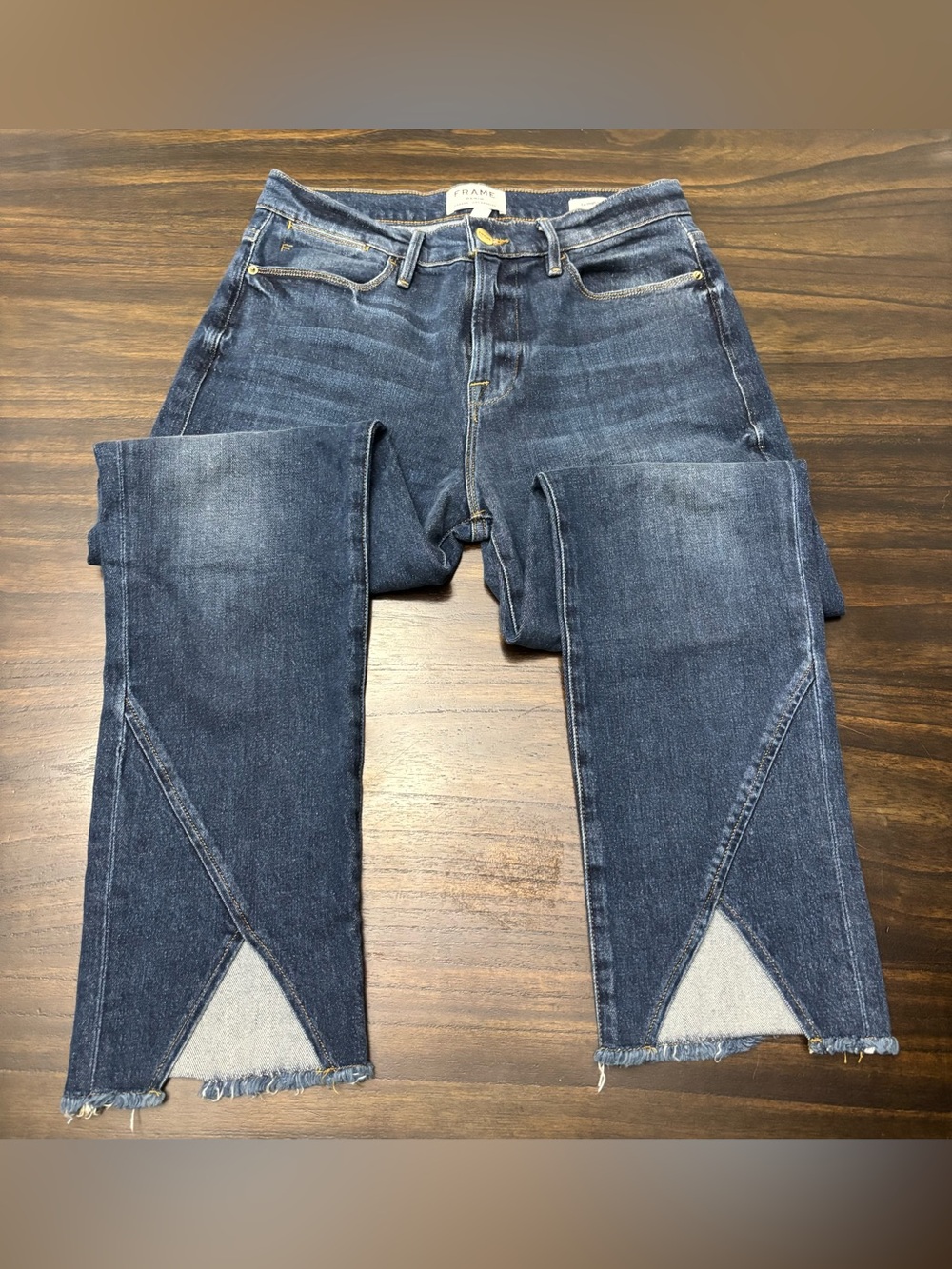 FRAME Le High Straight Kingsway Split Raw Hem Jeans Size 28